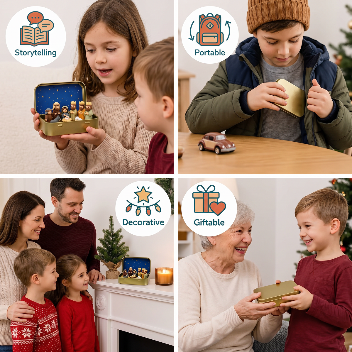 Mini Christmas Nativity Scene in a Box – Hand-Painted Nativity Figure Set