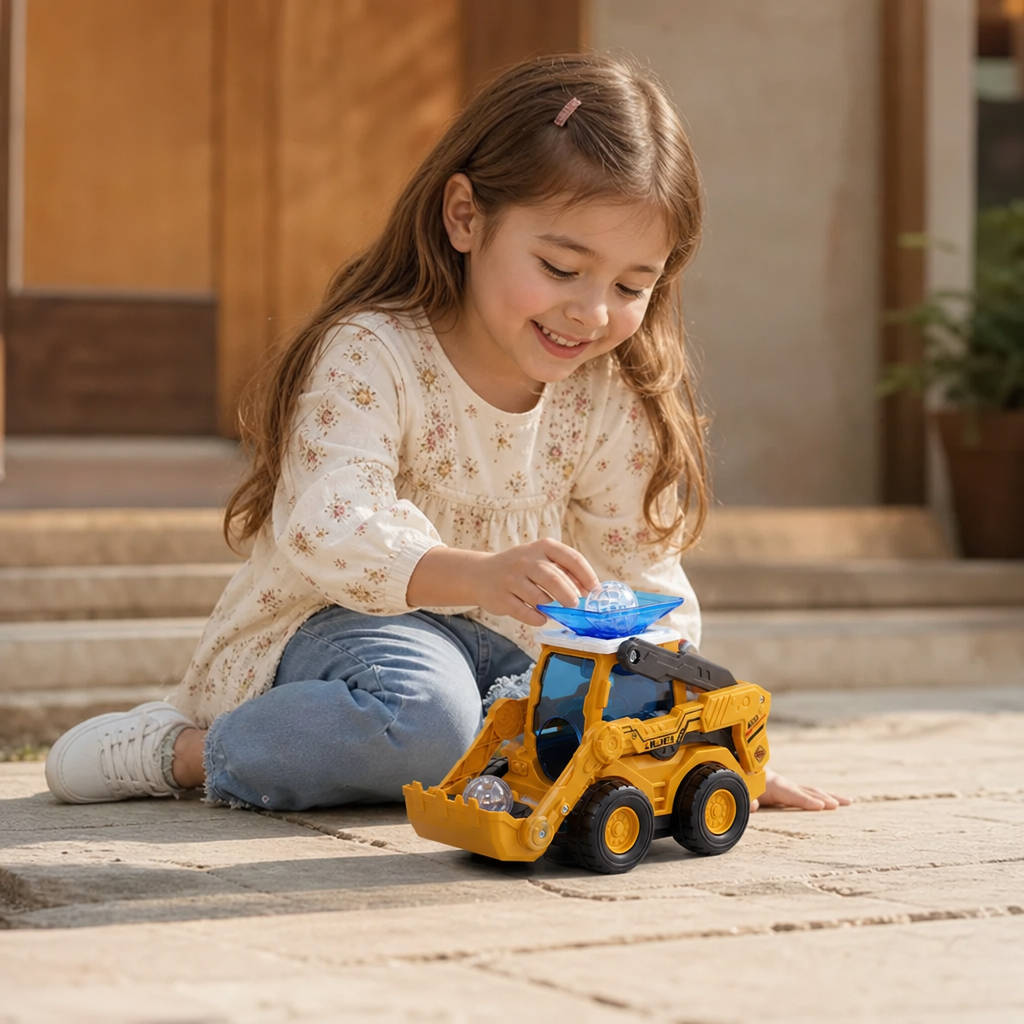 Musical Light-Up Excavator Toy with Continuous Ball Scooping Action