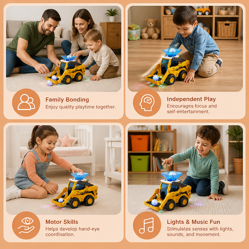 Musical Light-Up Excavator Toy with Continuous Ball Scooping Action