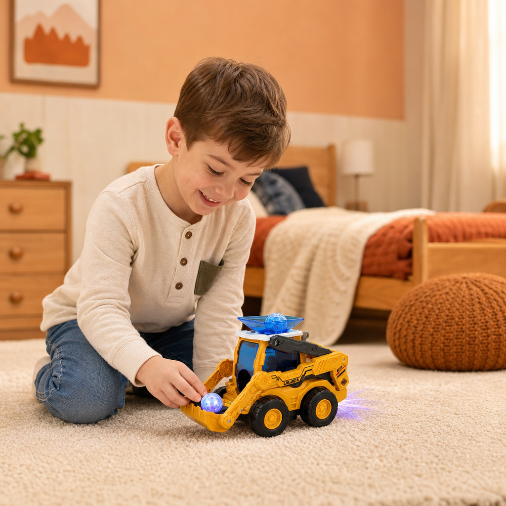 Musical Light-Up Excavator Toy with Continuous Ball Scooping Action