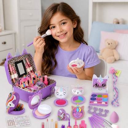 Kids’ Eco-Friendly & Easy-to-Wash Princess Makeup Kit with Cosmetic Bag