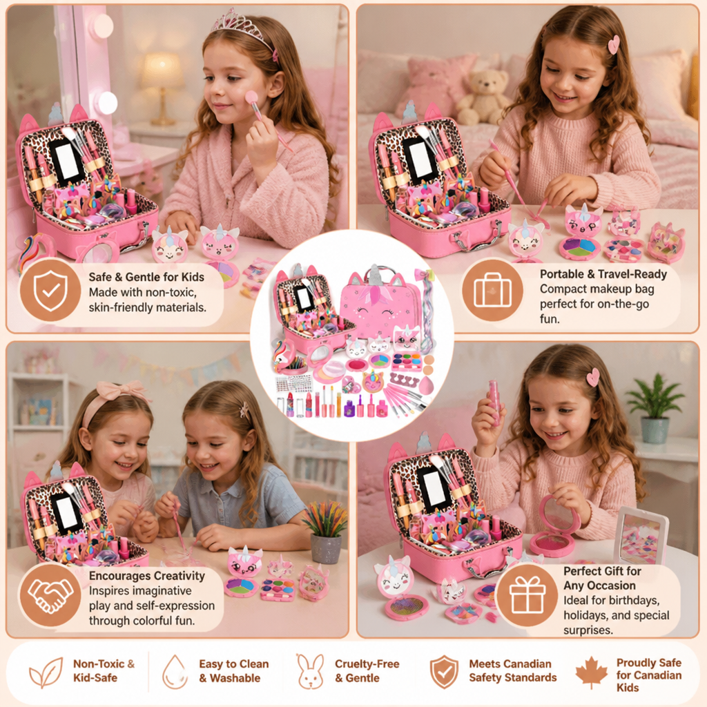 Kids’ Eco-Friendly & Easy-to-Wash Princess Makeup Kit with Cosmetic Bag