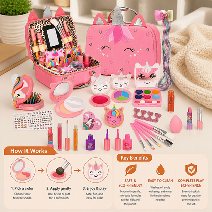Kids’ Eco-Friendly & Easy-to-Wash Princess Makeup Kit with Cosmetic Bag