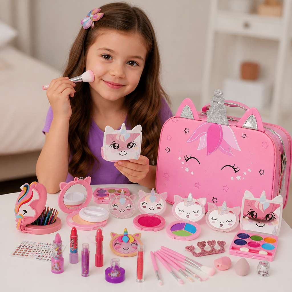 Kids’ Eco-Friendly & Easy-to-Wash Princess Makeup Kit with Cosmetic Bag
