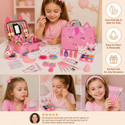 Kids’ Eco-Friendly & Easy-to-Wash Princess Makeup Kit with Cosmetic Bag