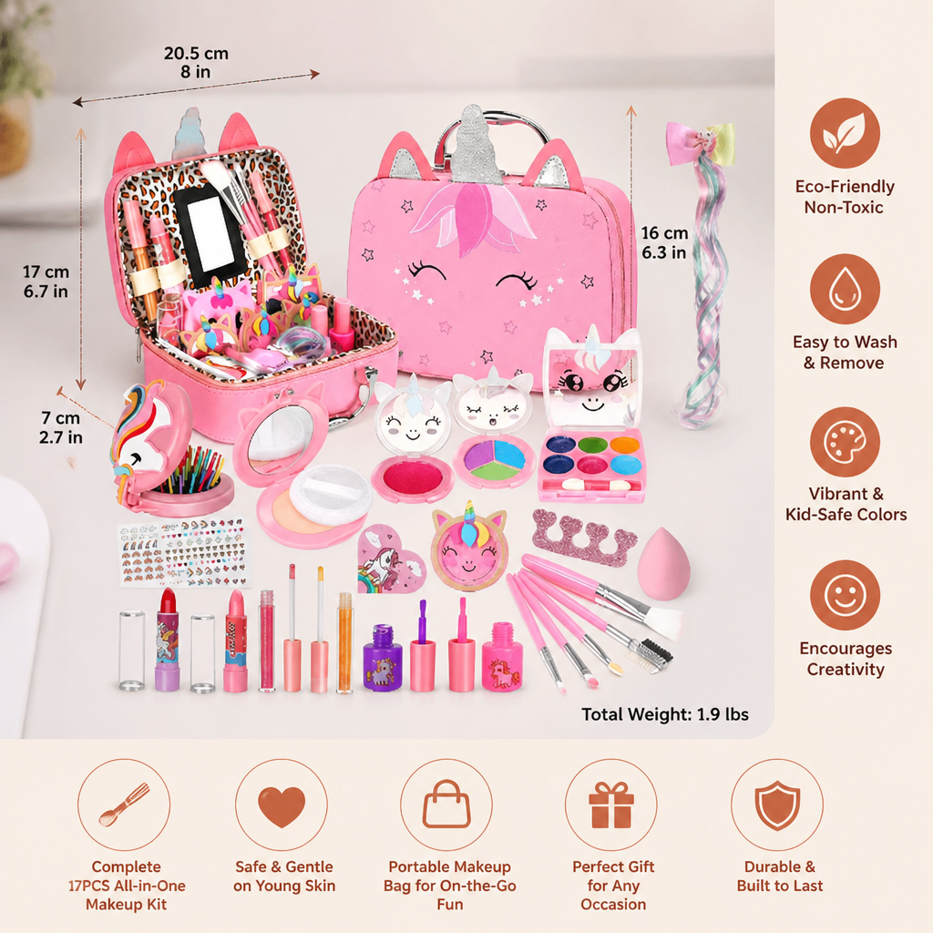 Kids’ Eco-Friendly & Easy-to-Wash Princess Makeup Kit with Cosmetic Bag