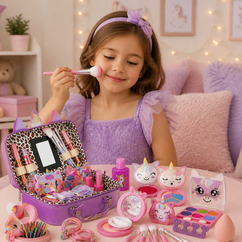 Kids’ Eco-Friendly & Easy-to-Wash Princess Makeup Kit with Cosmetic Bag