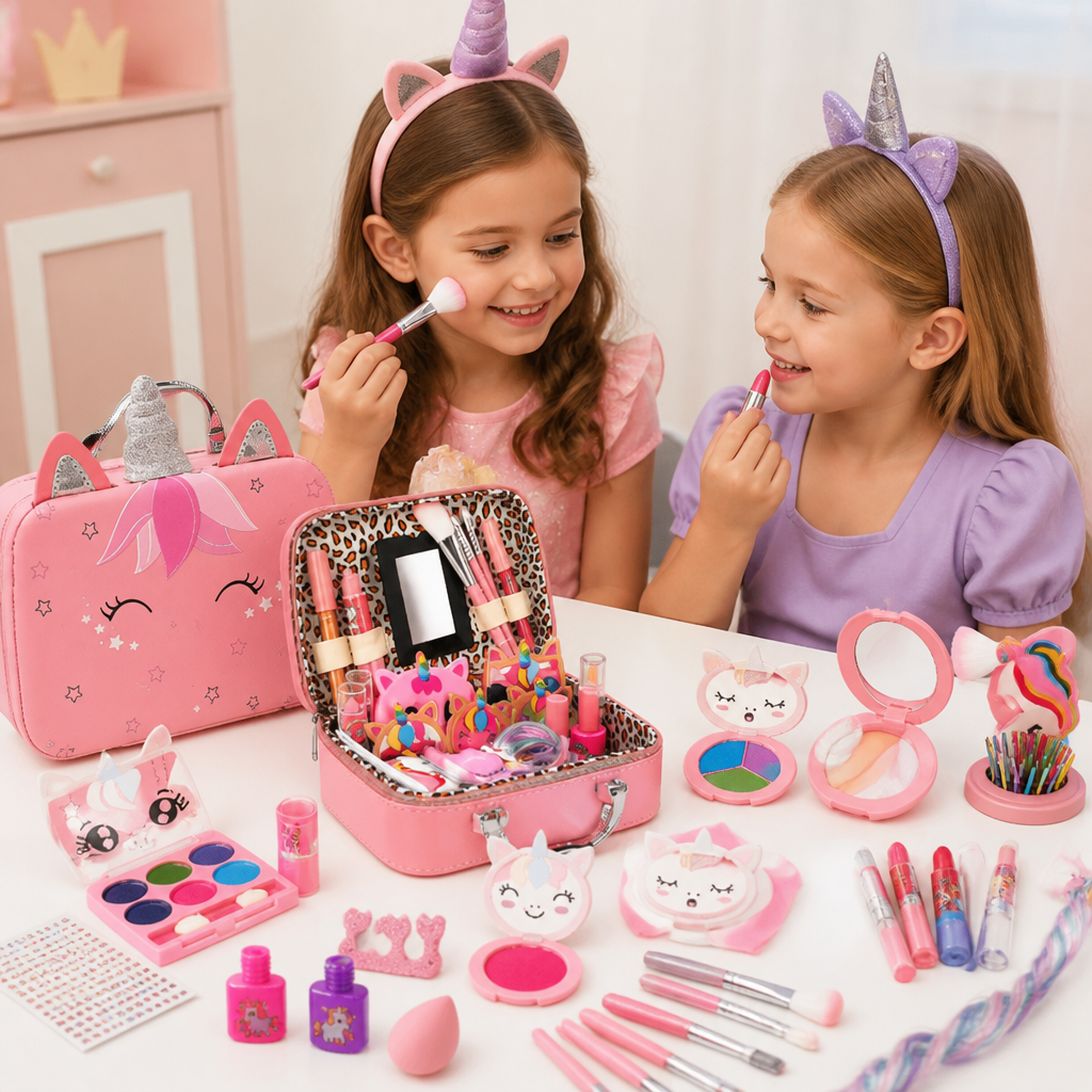Kids’ Eco-Friendly & Easy-to-Wash Princess Makeup Kit with Cosmetic Bag