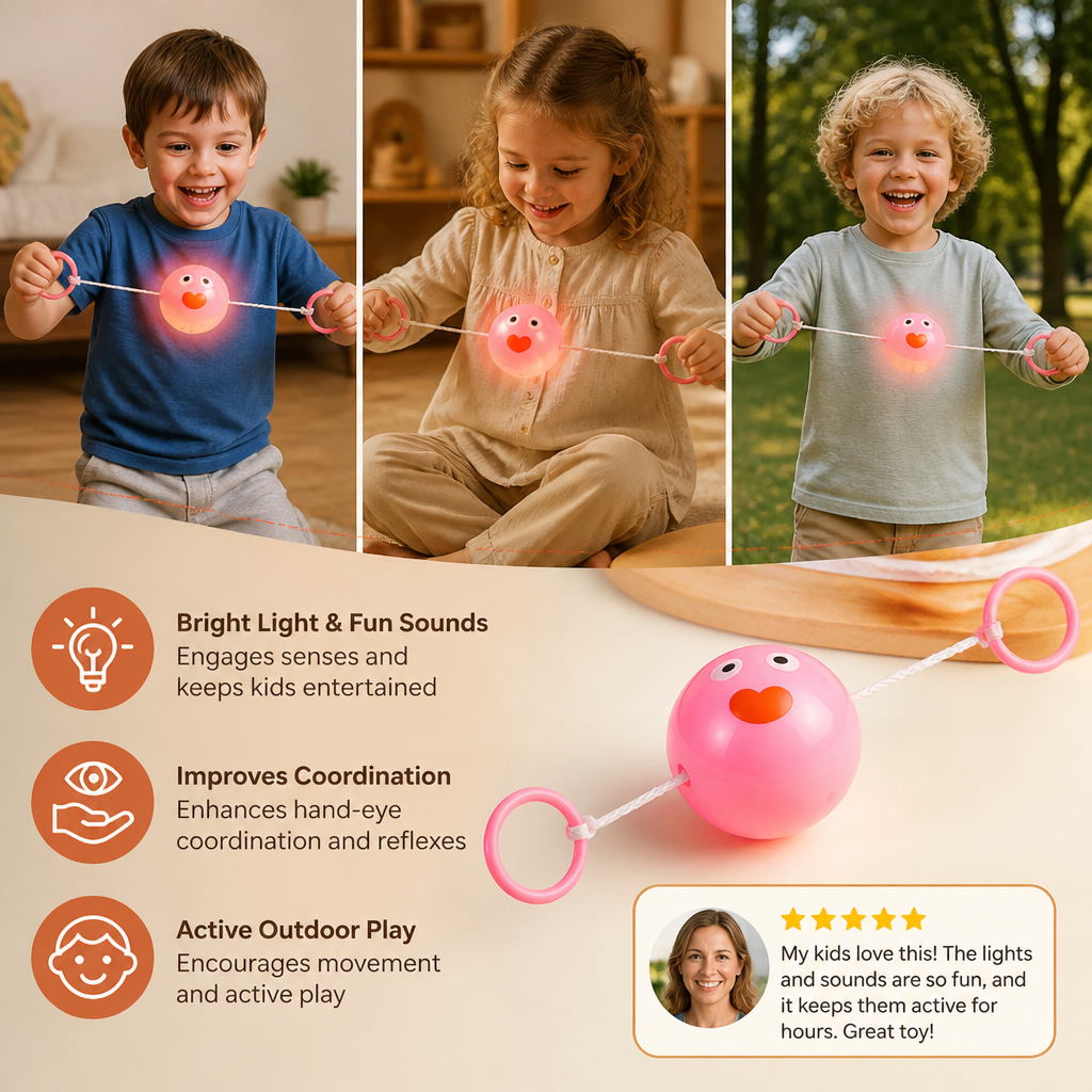 Light-Up Whistling Pull String Spinning Ball Toy