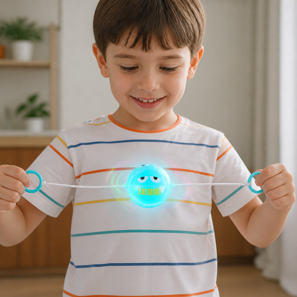 Light-Up Whistling Pull String Spinning Ball Toy