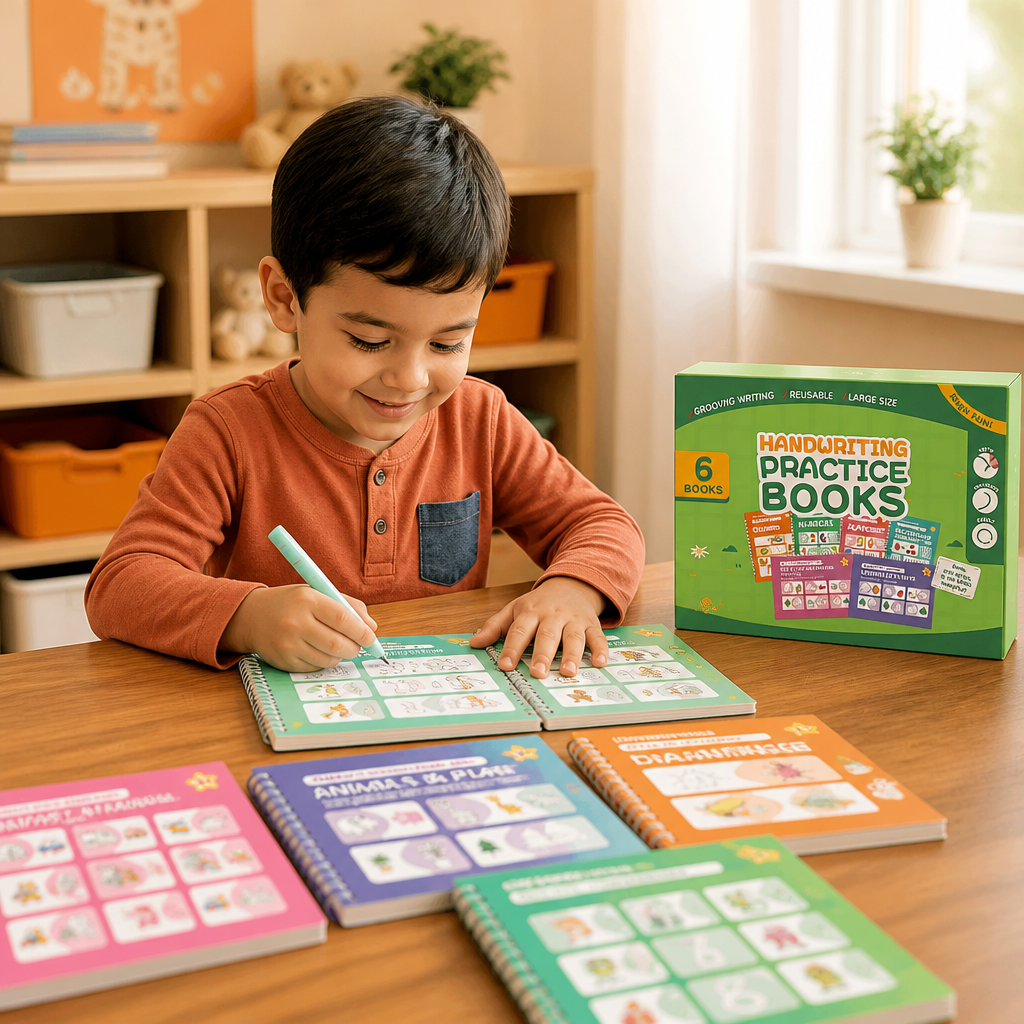 Reusable Grooved Handwriting Practice Books for Kids – 6-Piece Tracing & Writing Set