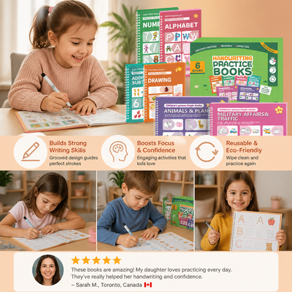 Reusable Grooved Handwriting Practice Books for Kids – 6-Piece Tracing & Writing Set