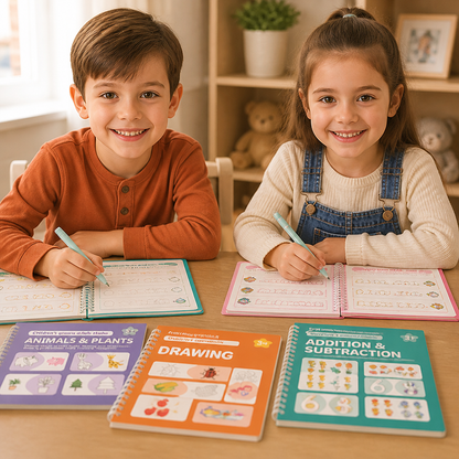 Reusable Grooved Handwriting Practice Books for Kids – 6-Piece Tracing & Writing Set