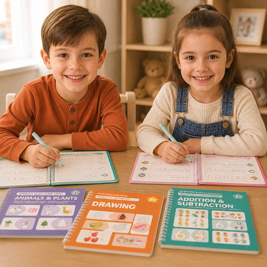 Reusable Grooved Handwriting Practice Books for Kids – 6-Piece Tracing & Writing Set