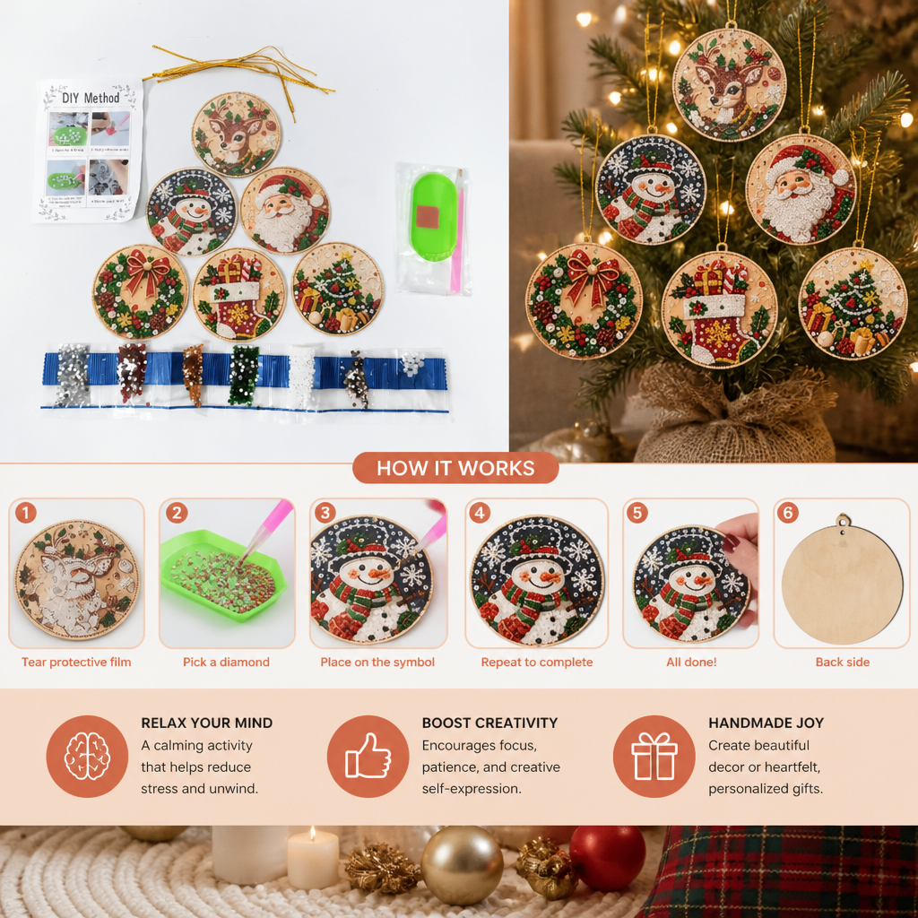 DIY Christmas Diamond Painting Ornament Kit – Festive Tree Hanging Decorations