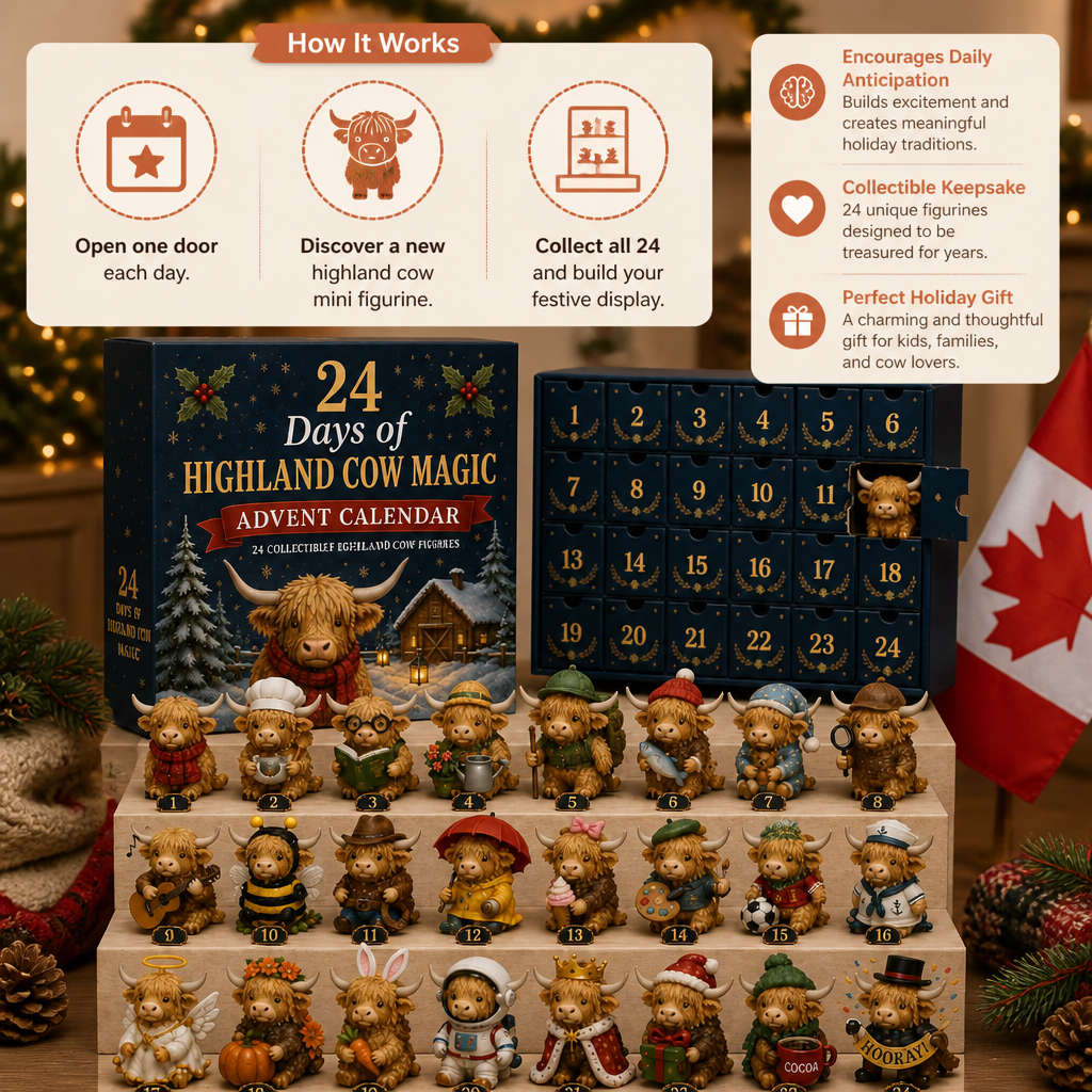 24-Day Highland Cow Advent Calendar with Collectible Mini Figurines