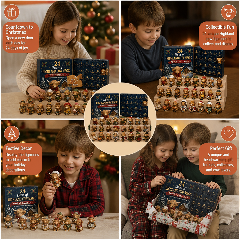 24-Day Highland Cow Advent Calendar with Collectible Mini Figurines