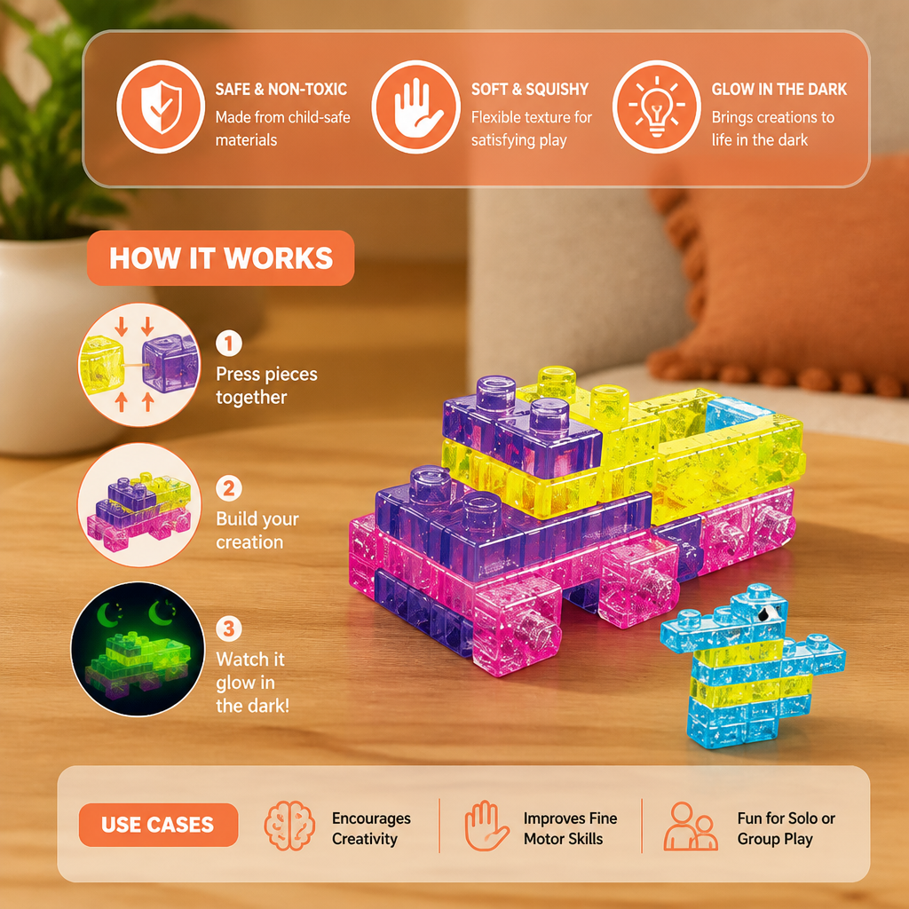 Glow-in-the-Dark Squishy Jelly Building Blocks for Kids – Safe & Soft
