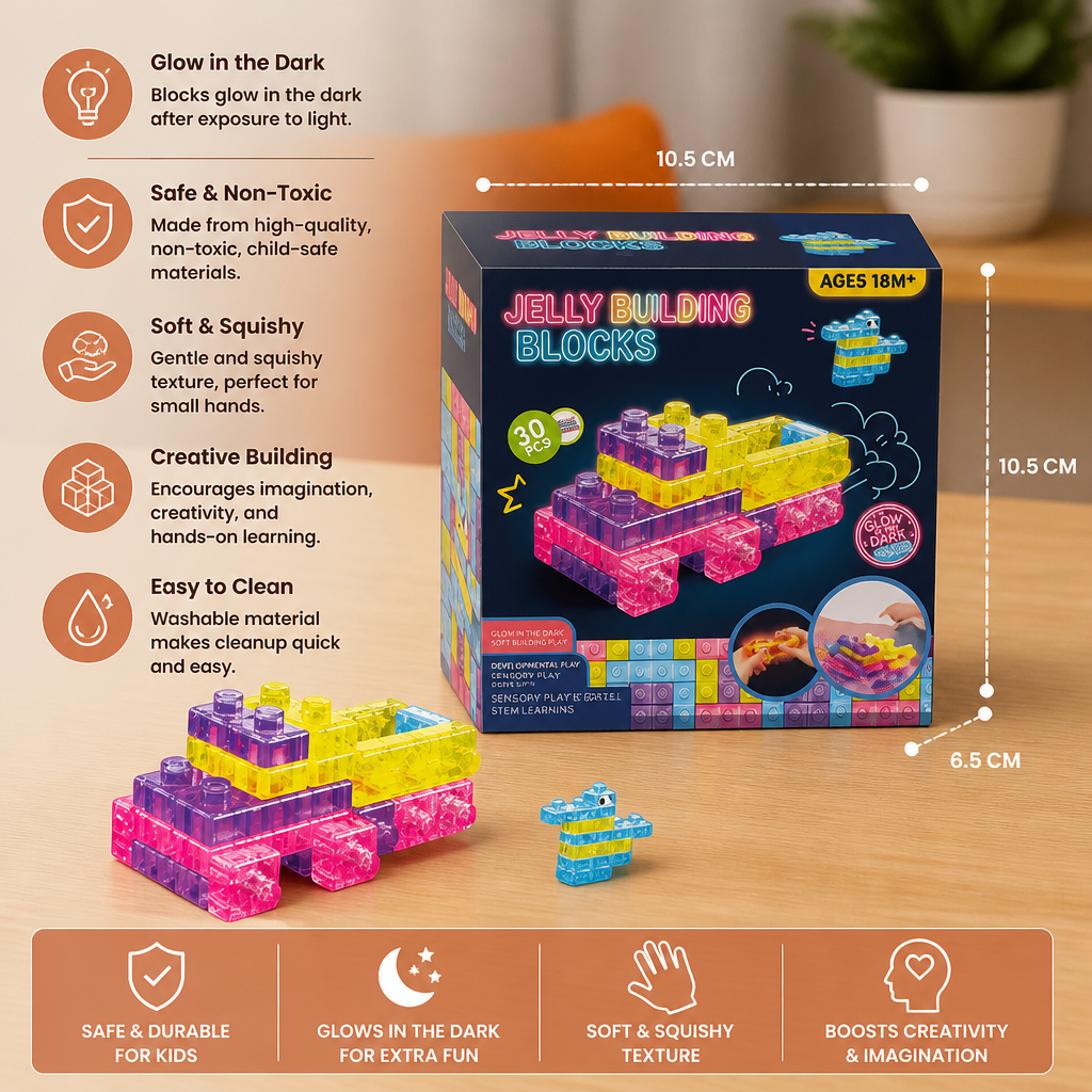 Glow-in-the-Dark Squishy Jelly Building Blocks for Kids – Safe & Soft