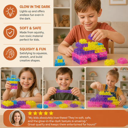 Glow-in-the-Dark Squishy Jelly Building Blocks for Kids – Safe & Soft