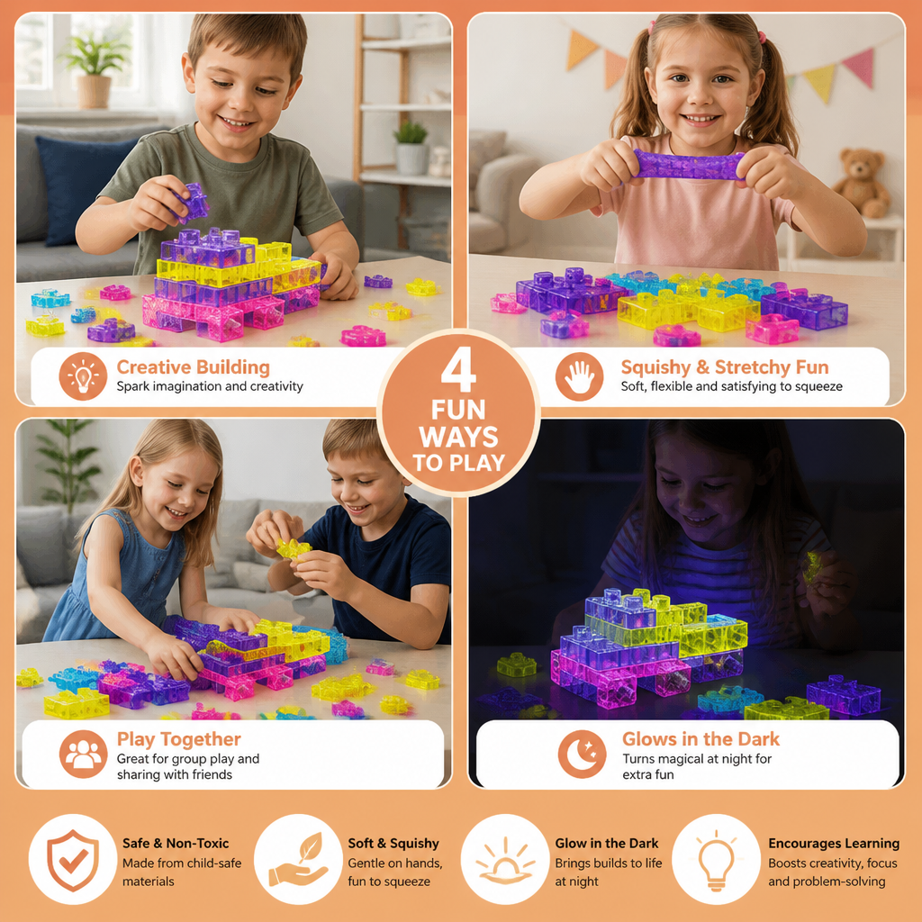 Glow-in-the-Dark Squishy Jelly Building Blocks for Kids – Safe & Soft