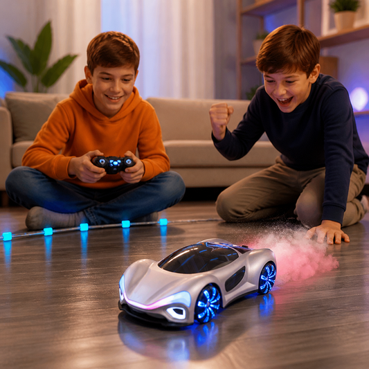 Light-Up RC Drift Car with Spray Effect & Charging Station