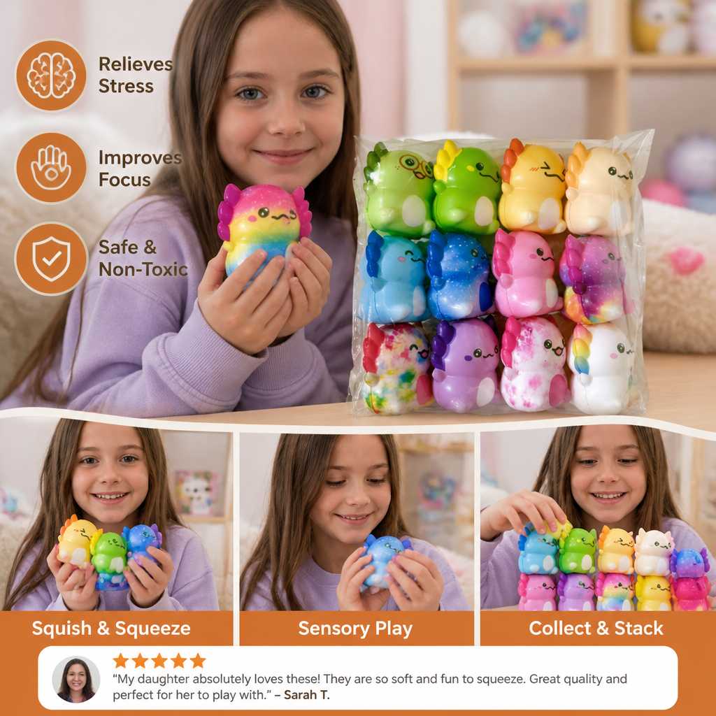 24-Pack Soft Axolotl Squishy Stress Relief Toys