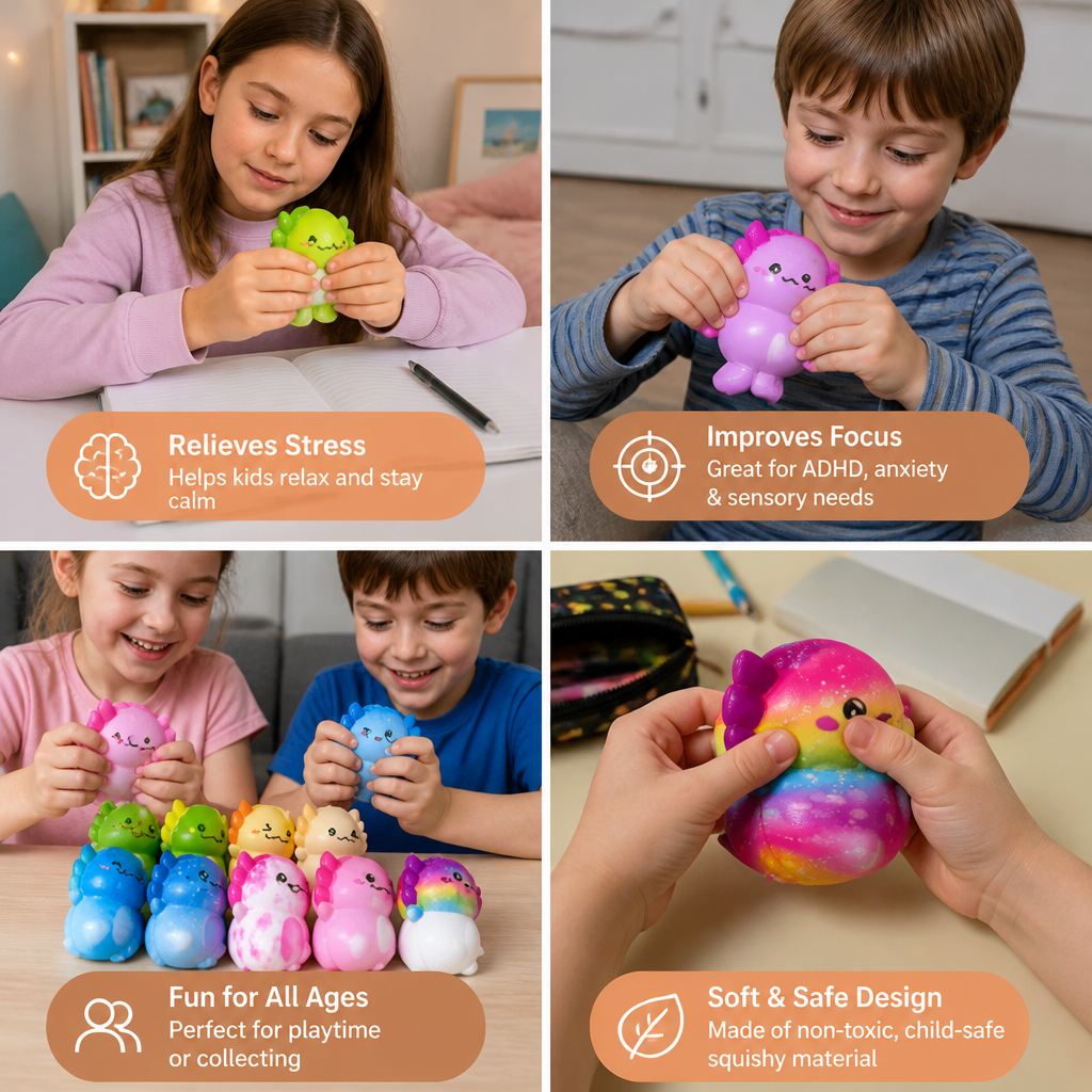24-Pack Soft Axolotl Squishy Stress Relief Toys