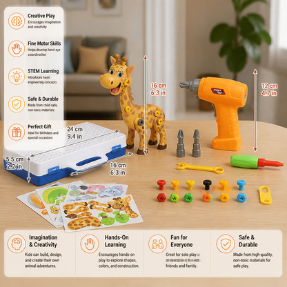 Safari Animal Building Block Set with Electric Toy Drill for Kids