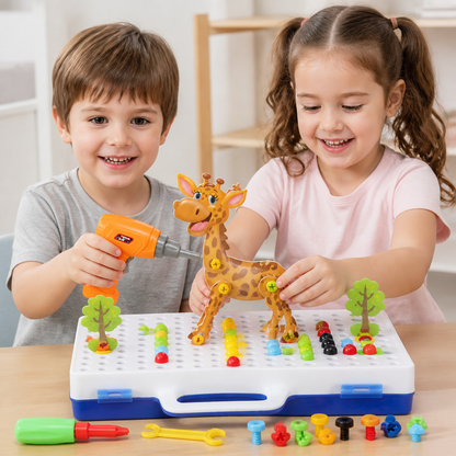 Safari Animal Building Block Set with Electric Toy Drill for Kids