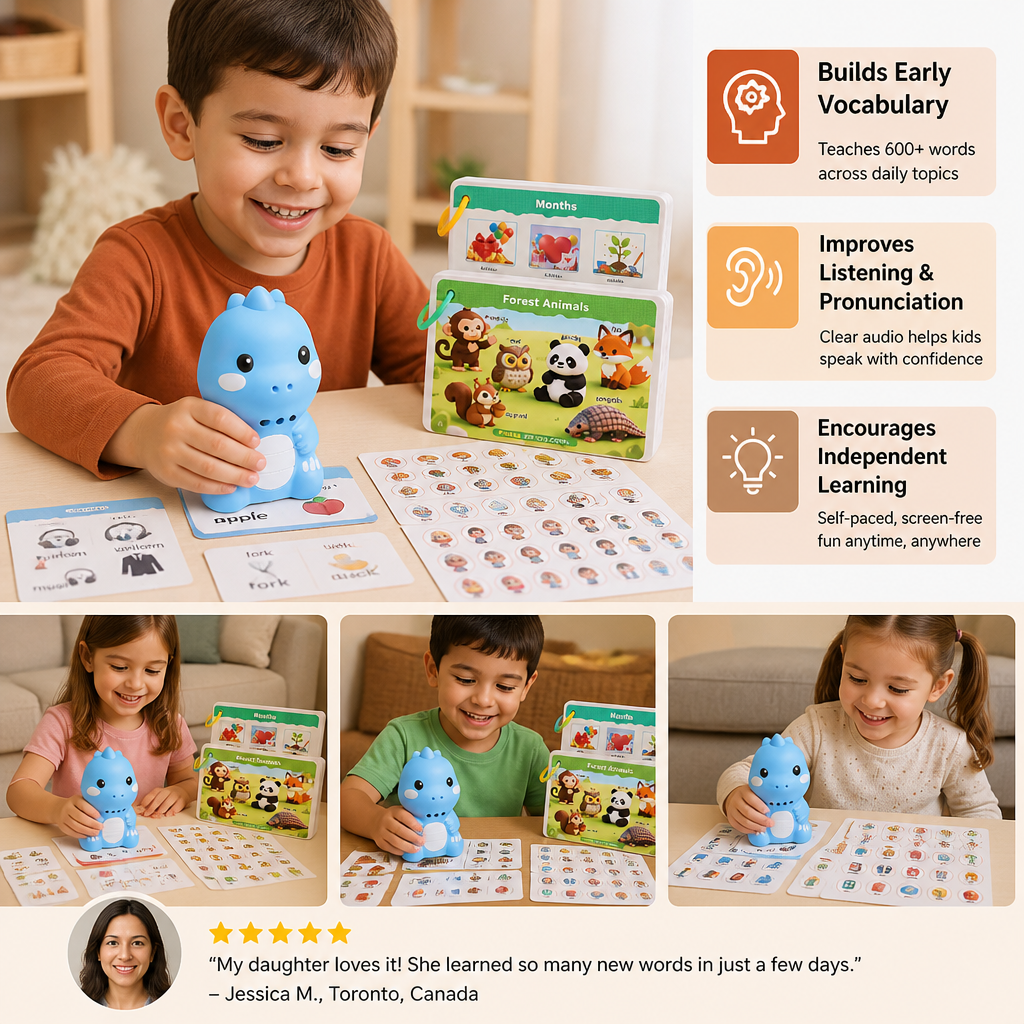 Interactive Dinosaur Talking Flash Cards & Stickers – Montessori Phonics & Sight Words Learning Set