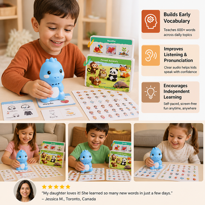 Interactive Dinosaur Talking Flash Cards & Stickers – Montessori Phonics & Sight Words Learning Set