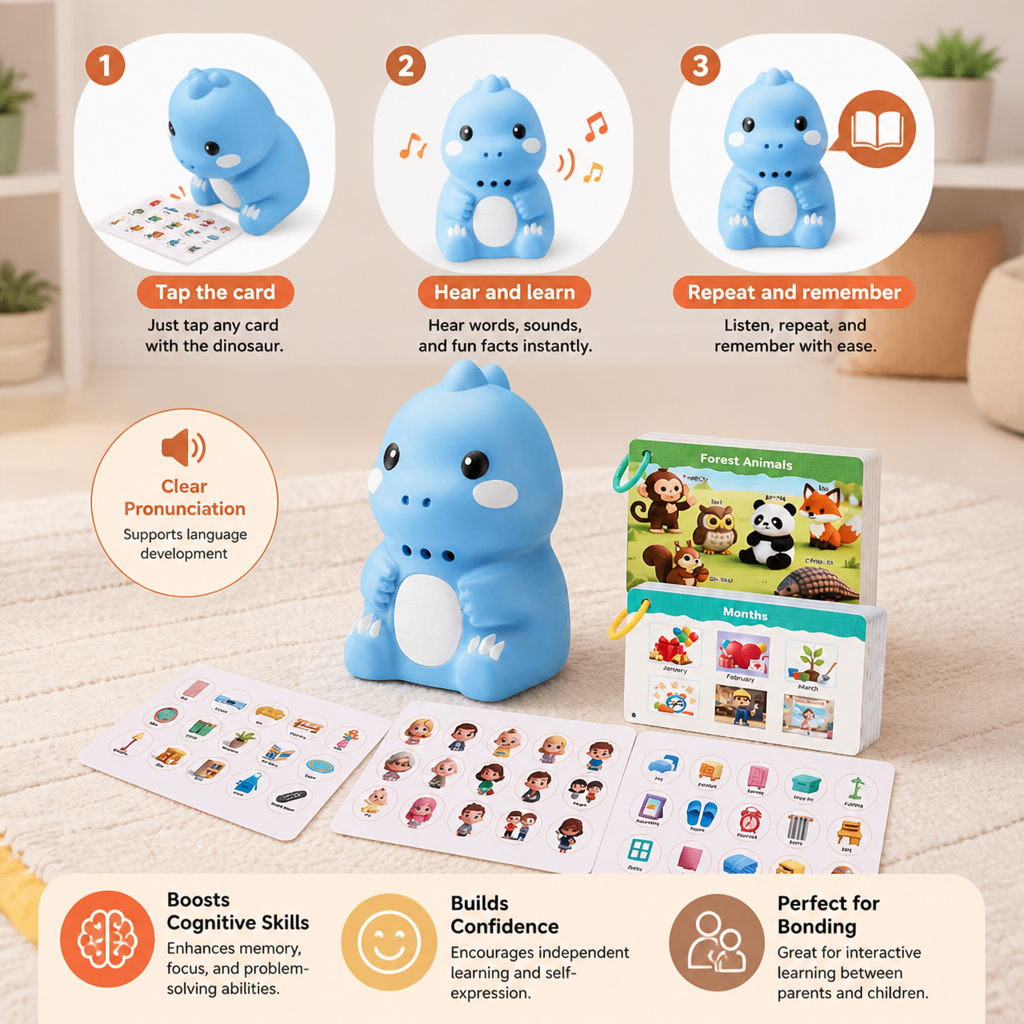 Interactive Dinosaur Talking Flash Cards & Stickers – Montessori Phonics & Sight Words Learning Set