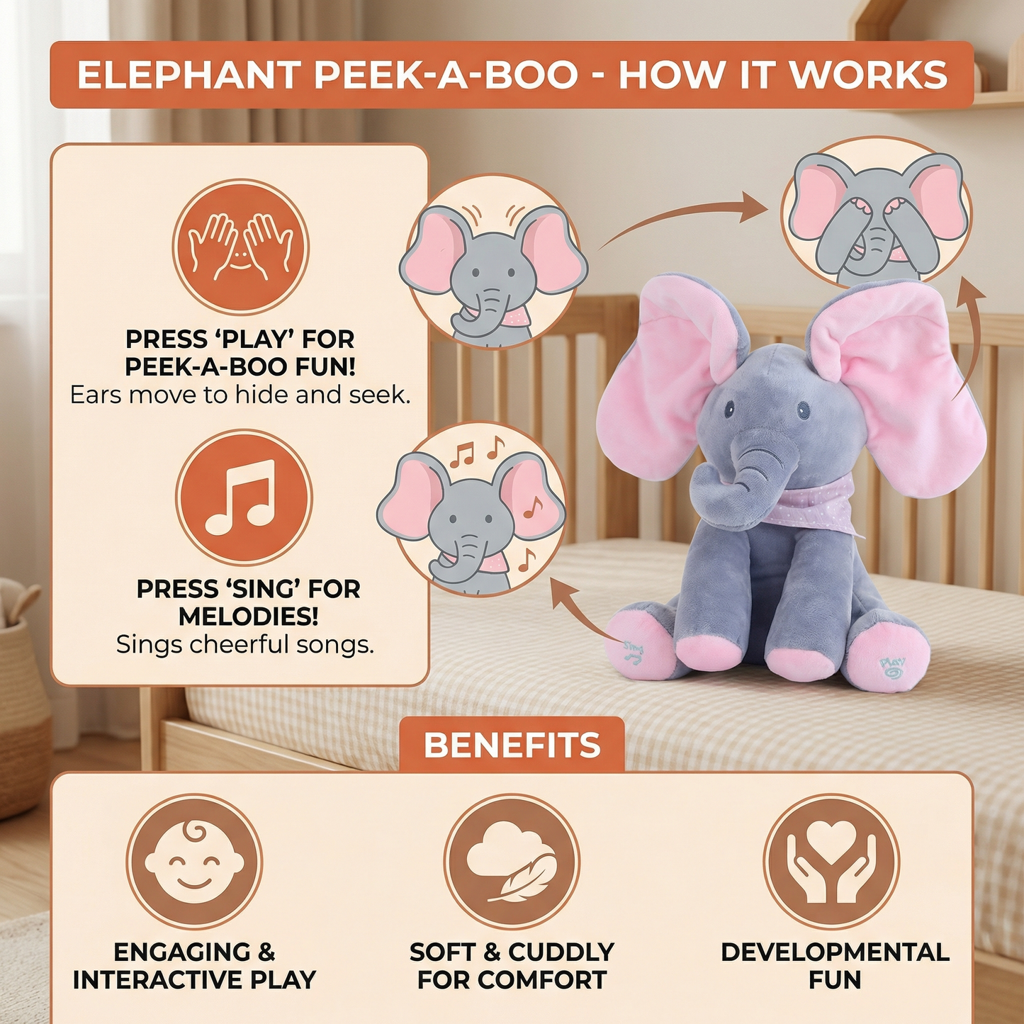 Elephant Peek-a-Boo – Interactive Plush Toy