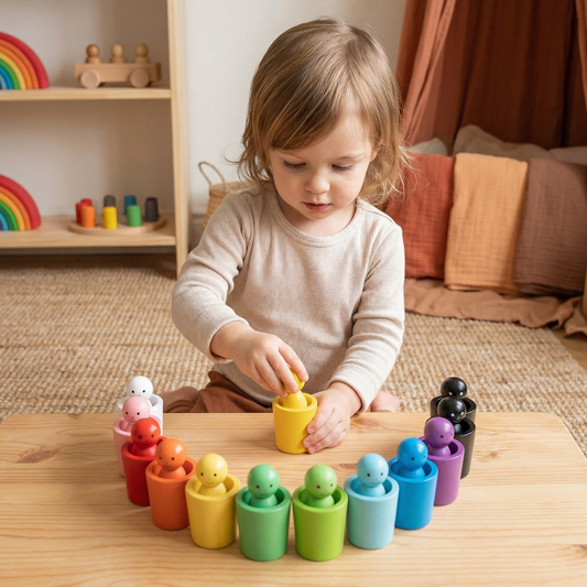 Montessori Color Sorting Cups Learning Toy Made of Wood