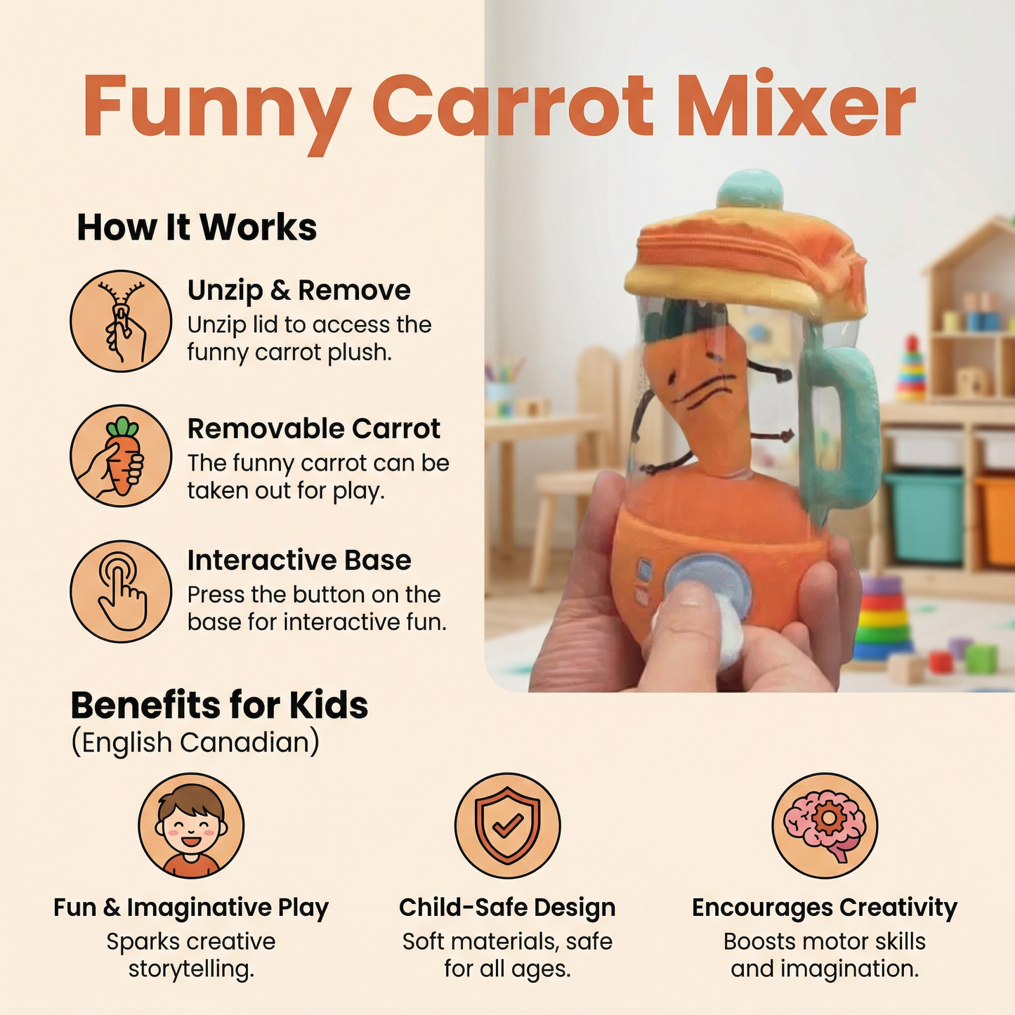 Funny Carrot Mixer Kids Plush Toy
