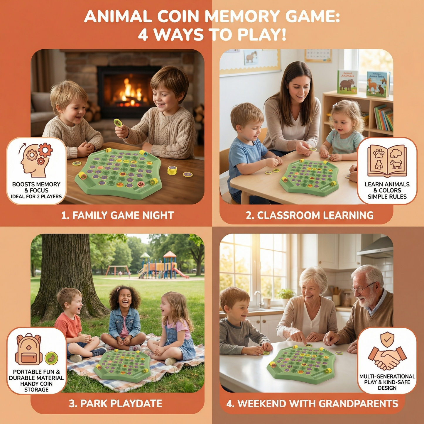Animal Coin Memory Game Board
