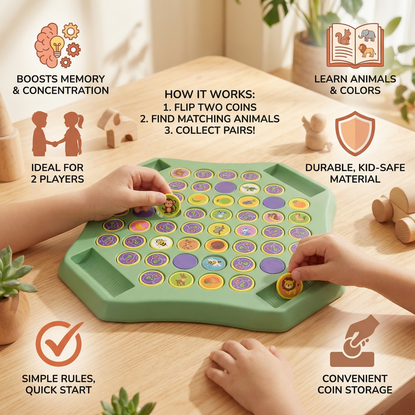 Animal Coin Memory Game Board