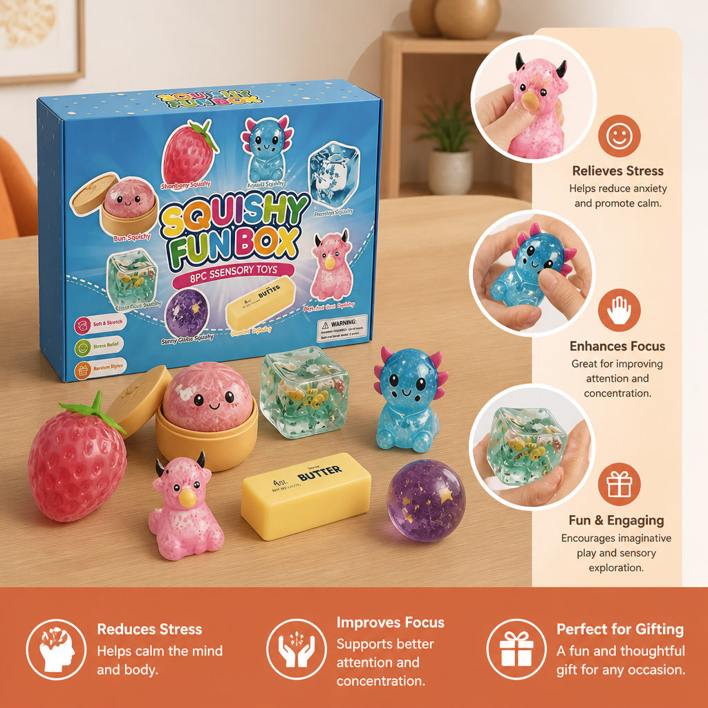 Premium Squishy Fidget Toy Set – 8 Sensory Toys
