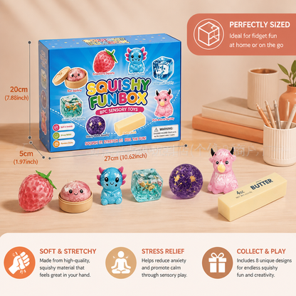 Premium Squishy Fidget Toy Set – 8 Sensory Toys