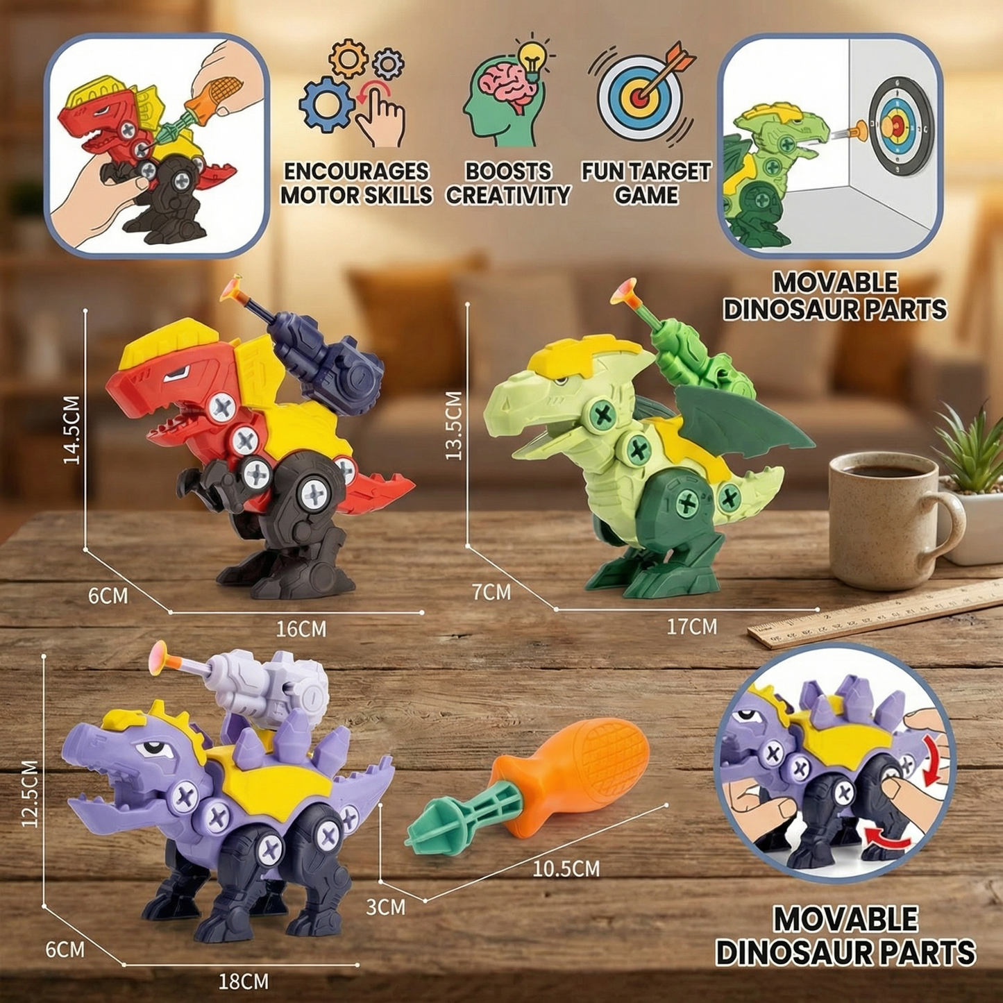 Dinosaur Screw Toy Set with Suction Cup Cannon