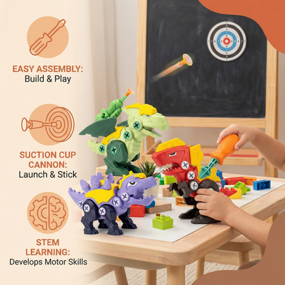 Dinosaur Screw Toy Set with Suction Cup Cannon