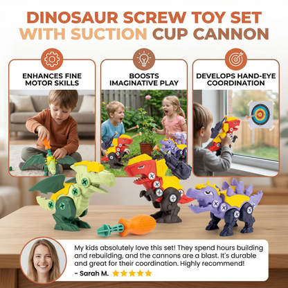 Dinosaur Screw Toy Set with Suction Cup Cannon