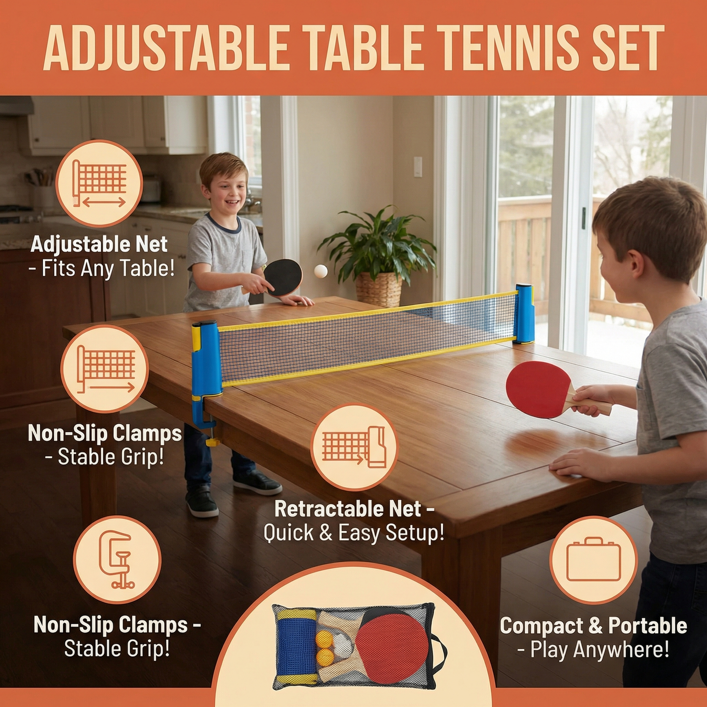 Adjustable Table Tennis Set – Fits Any Table!