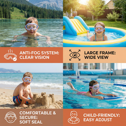 Child-Friendly Swim Goggles with Large Frames and Anti-Fog System