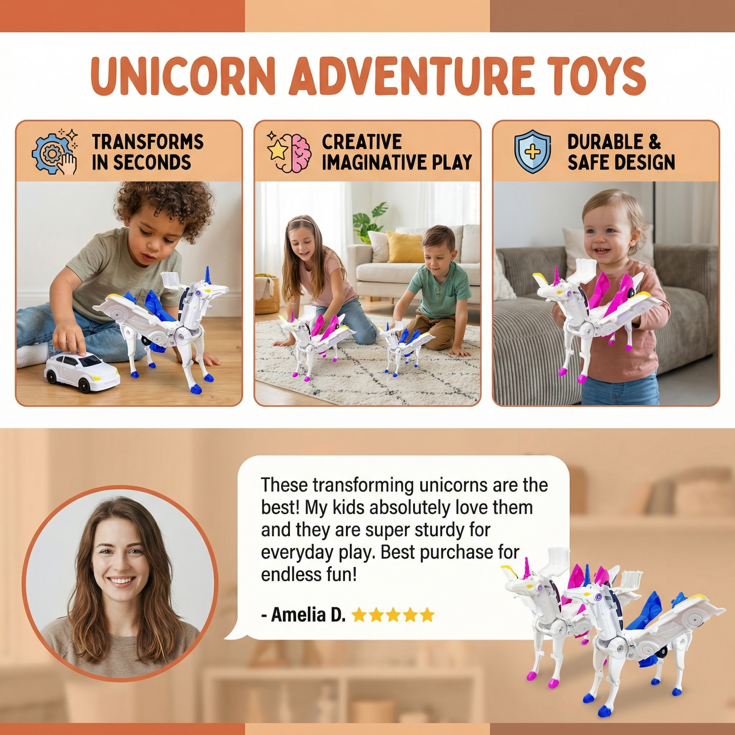 Transforming Unicorn Toy Cars