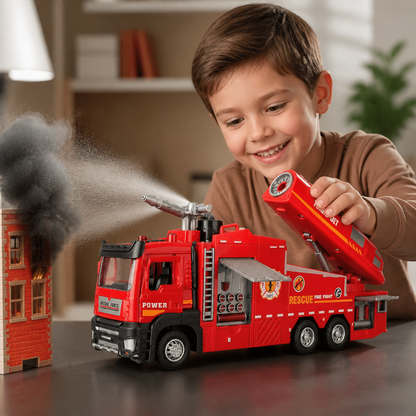 Pull-Back Fire Truck Toy with Water Spray, Lights & Sounds