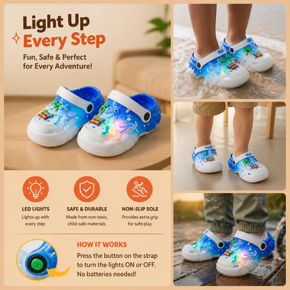 Kids’ LED Dinosaur Clogs – Light-Up Non-Slip Summer Garden & Beach Shoes