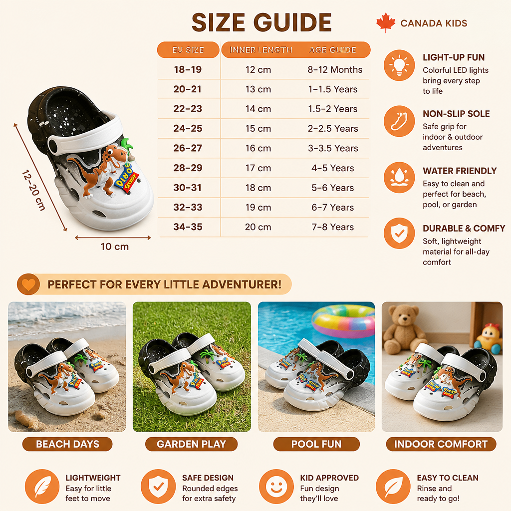 Kids’ LED Dinosaur Clogs – Light-Up Non-Slip Summer Garden & Beach Shoes