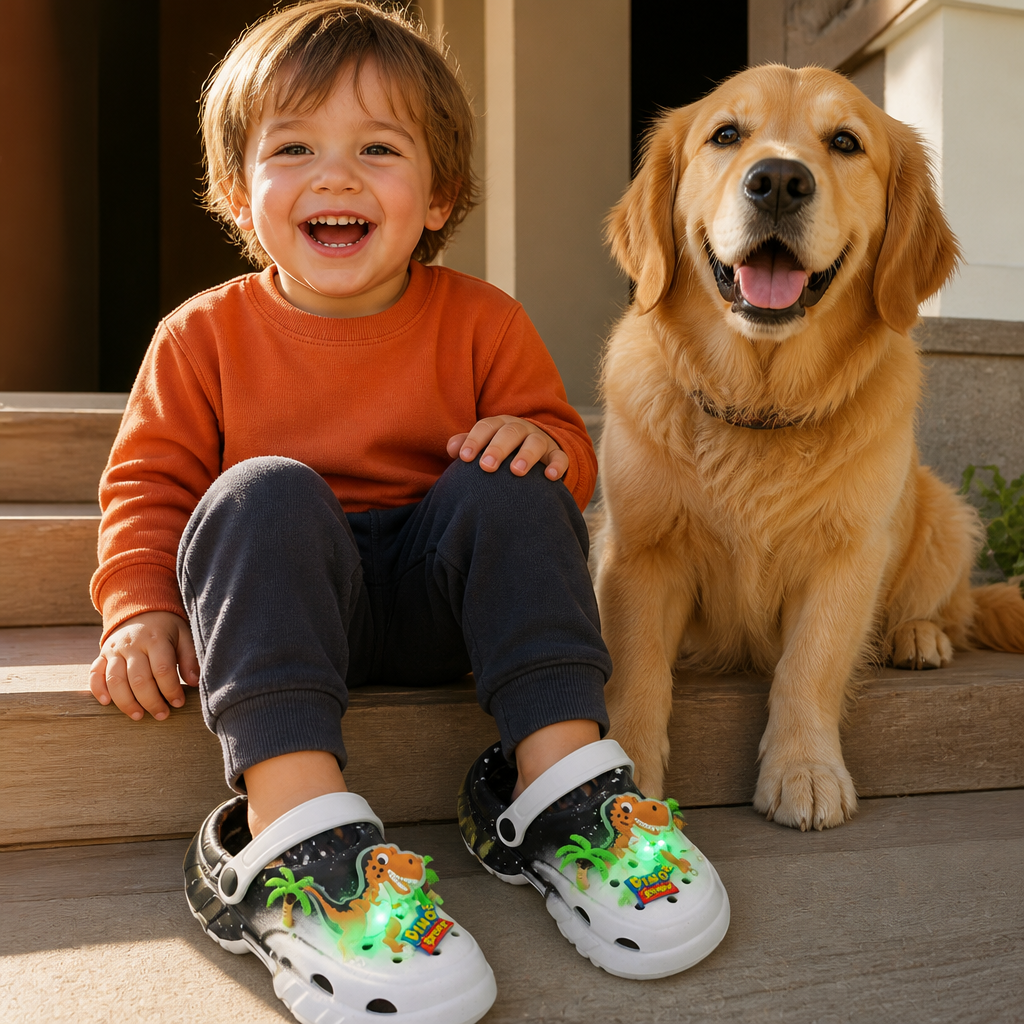 Kids’ LED Dinosaur Clogs – Light-Up Non-Slip Summer Garden & Beach Shoes